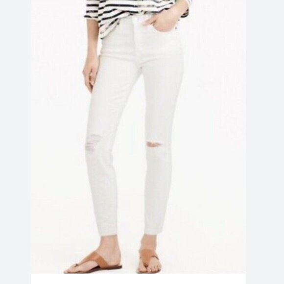 J. Crew Denim - J. Crew Lookout High Rise Skinny Distress Crop White Jeans